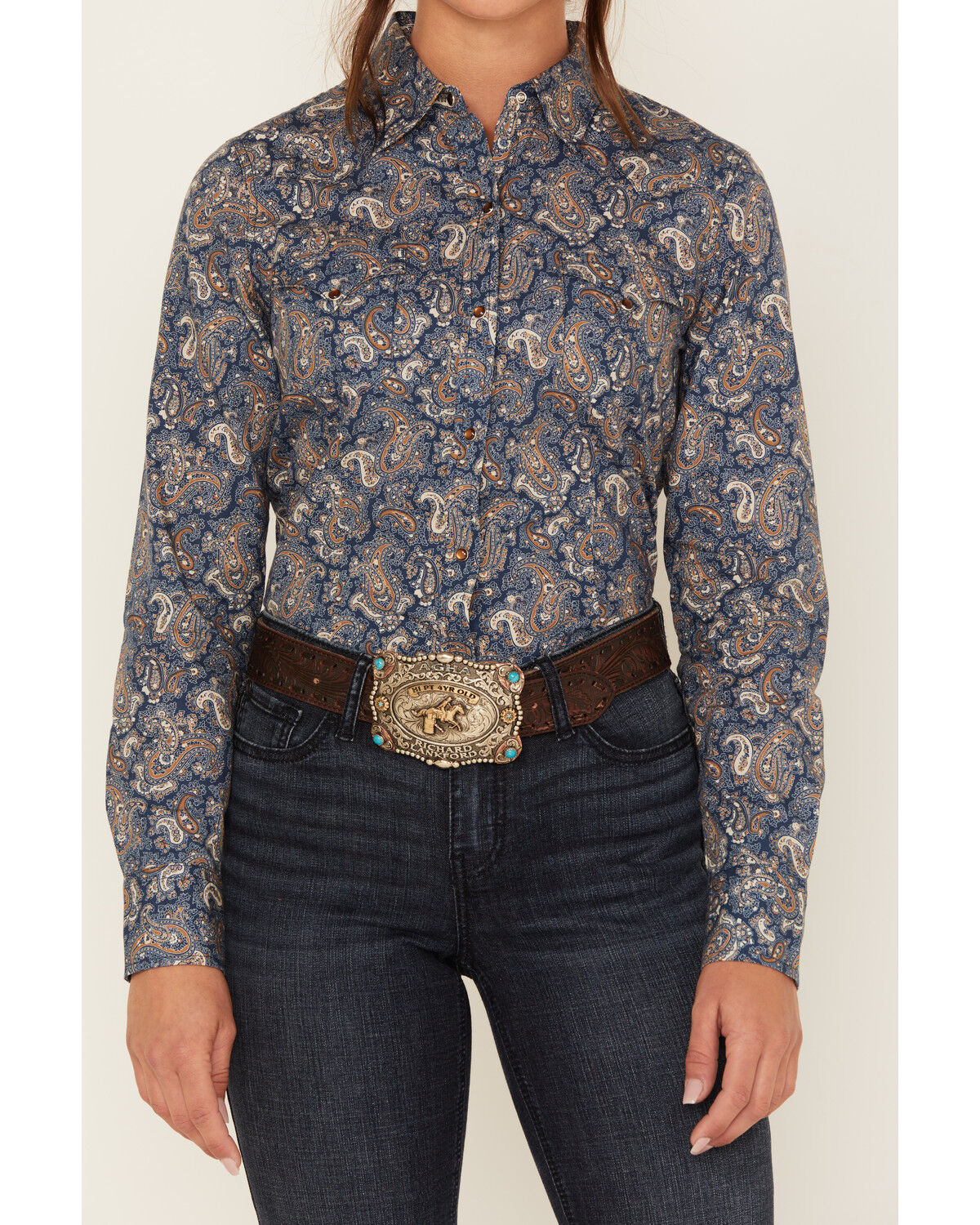 Image #3 - Roper Women's Paisley Print Long Sleeve Snap Western Shirt, Blue, hi-res