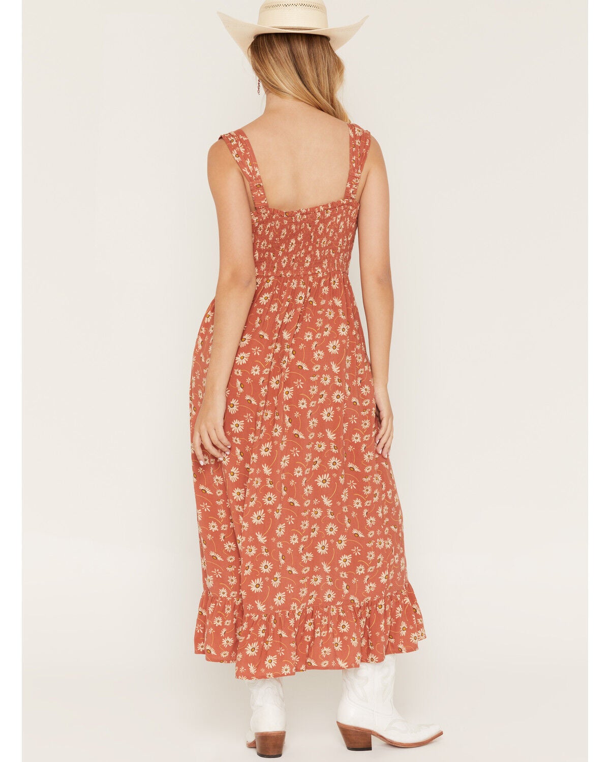 Image #4 - Cotton & Rye Women's Boot Barn Exclusive Ditsy Daisy Floral Print Sleeveless Button-Down Midi Dress, Rust Copper, hi-res