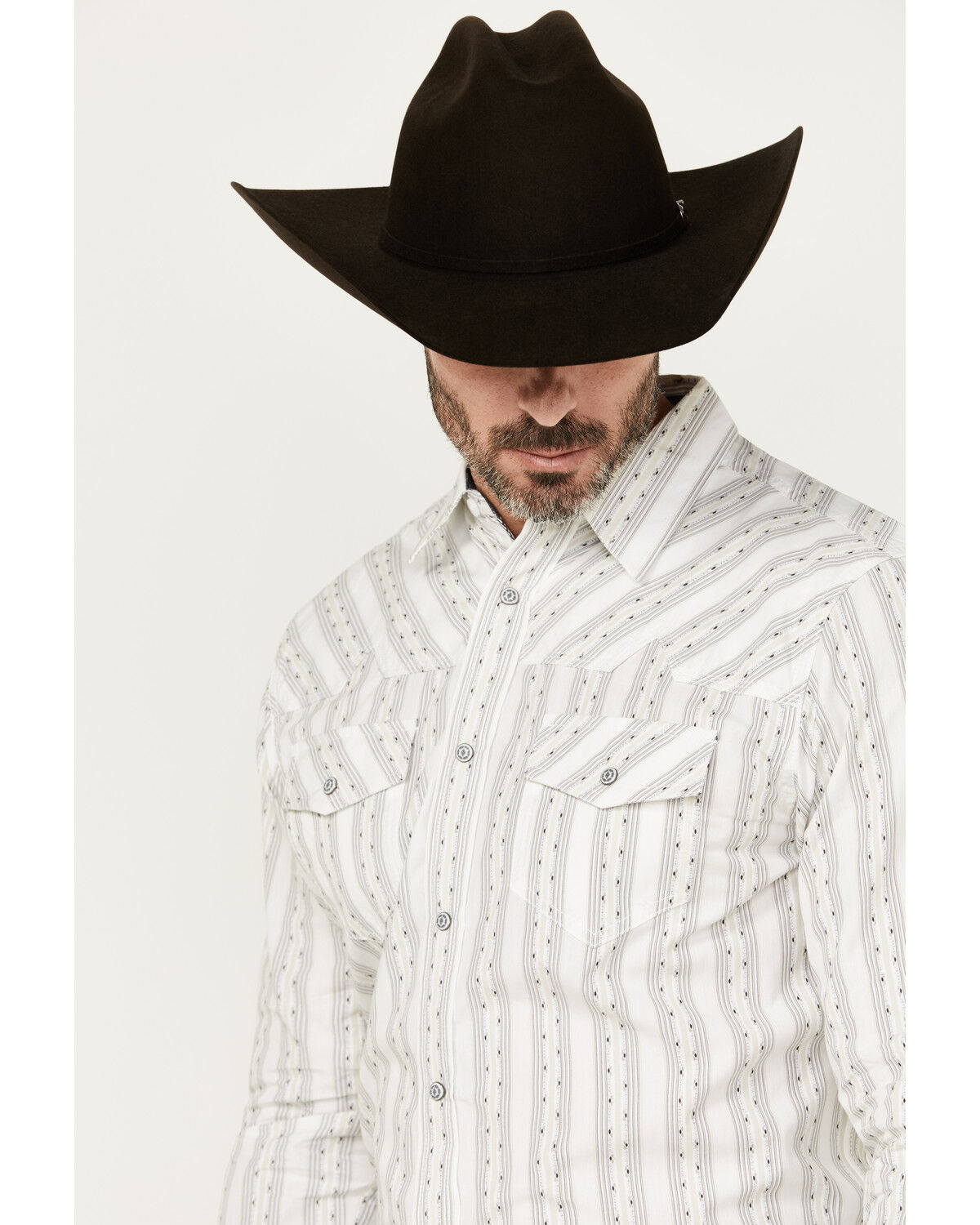 Image #2 - Moonshine Spirit Men's Backcountry Striped Long Sleeve Snap Western Shirt, White, hi-res