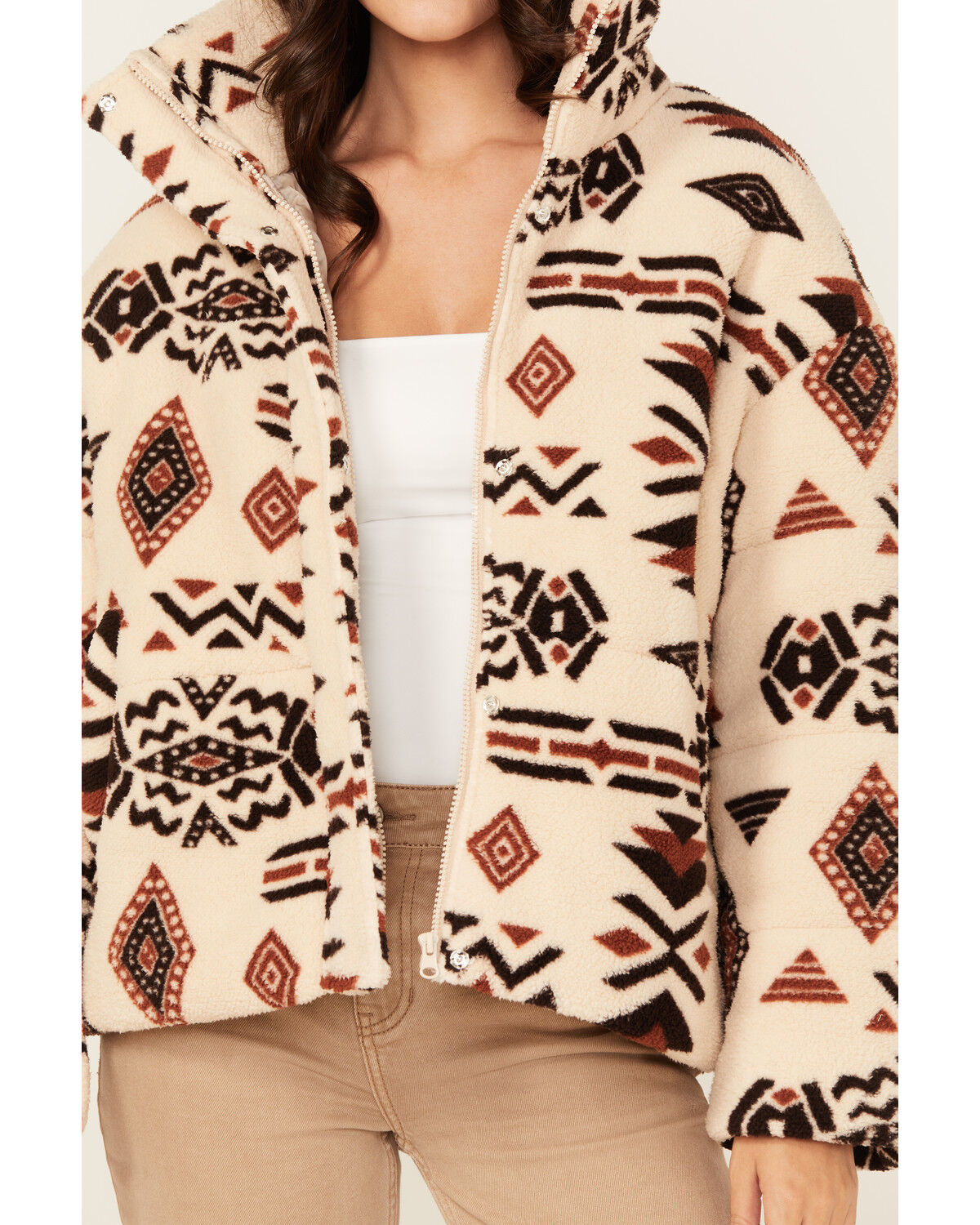 Image #3 - Miss Me Women's Southwestern Print Sherpa Jacket, Ivory, hi-res