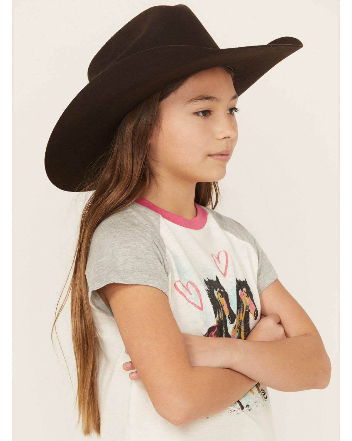 Image #3 - Rock & Roll Denim Girls' Horses Heart Short Sleeve Graphic Tee, Ivory, hi-res