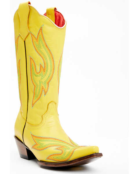 Planet Cowboy Women's Psychedelic Original Yellow Soft Western Boots - Snip Toe , Yellow, hi-res