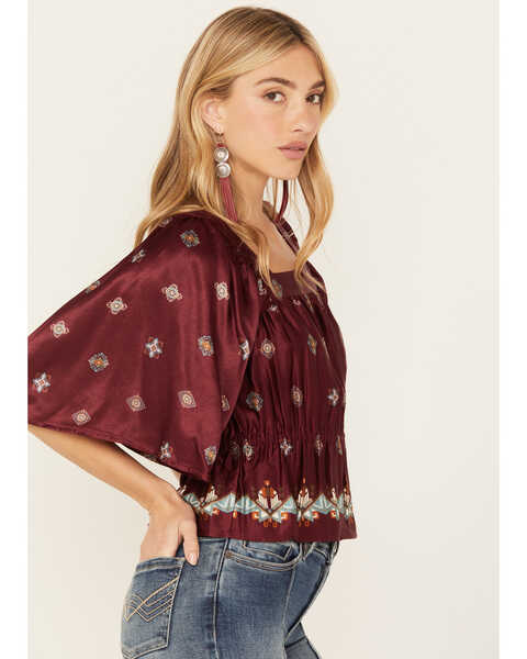 Image #2 - Shyanne Women's Satin Butterfly Sleeve Top , Maroon, hi-res