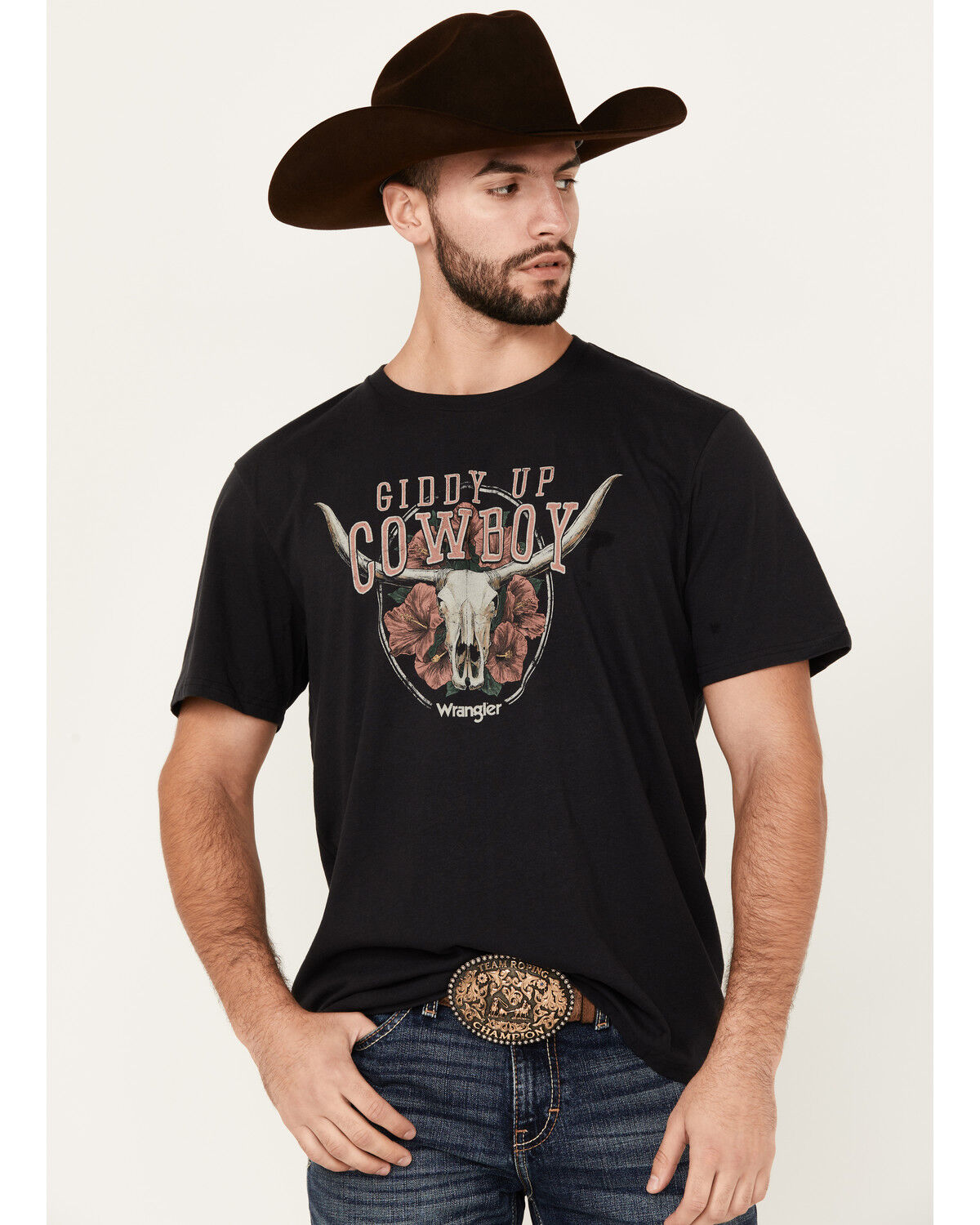 ◆Wrangler◆ Semi Over Surfing Cowboy Short Sleeve T-Shirt W Wrangler Men's Boot Barn Exclusive Giddy Up Cowboy Short