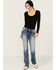 Image #3 - Miss Me Women's Medium Wash Faux Flap Leaf Pocket Mid Rise Bootcut Stretch Denim Jeans, , hi-res