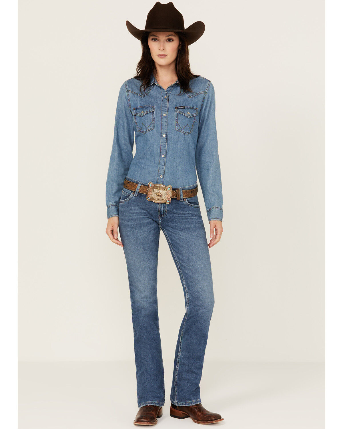 Image #1 - Wrangler Retro Women's Sadie Medium Wash Low Rise Stretch Bootcut Jeans, Medium Wash, hi-res
