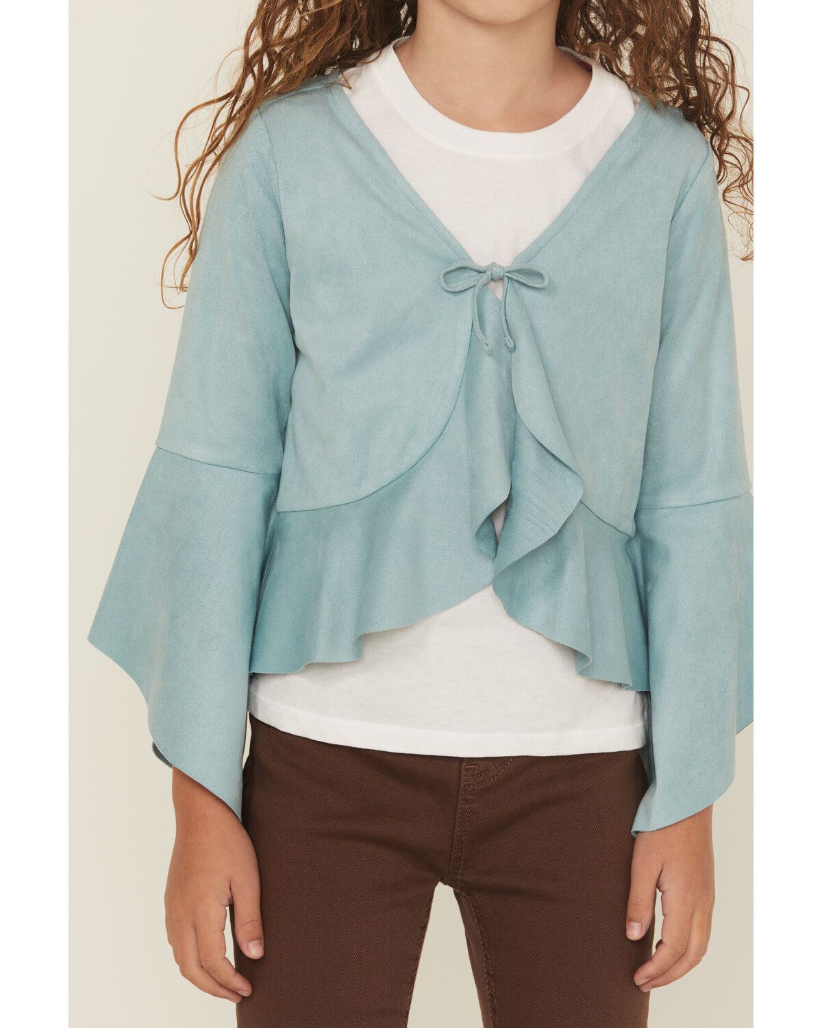 Image #3 - Shyanne Girls' Wrap Bolero Faux Suede Tie-Front Top, Aqua, hi-res