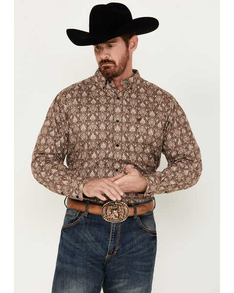 Ariat Men's Boot Barn Exclusive Sweeney Paisley-Esque Print Long Sleeve Button-Down Western Shirt , Brown, hi-res