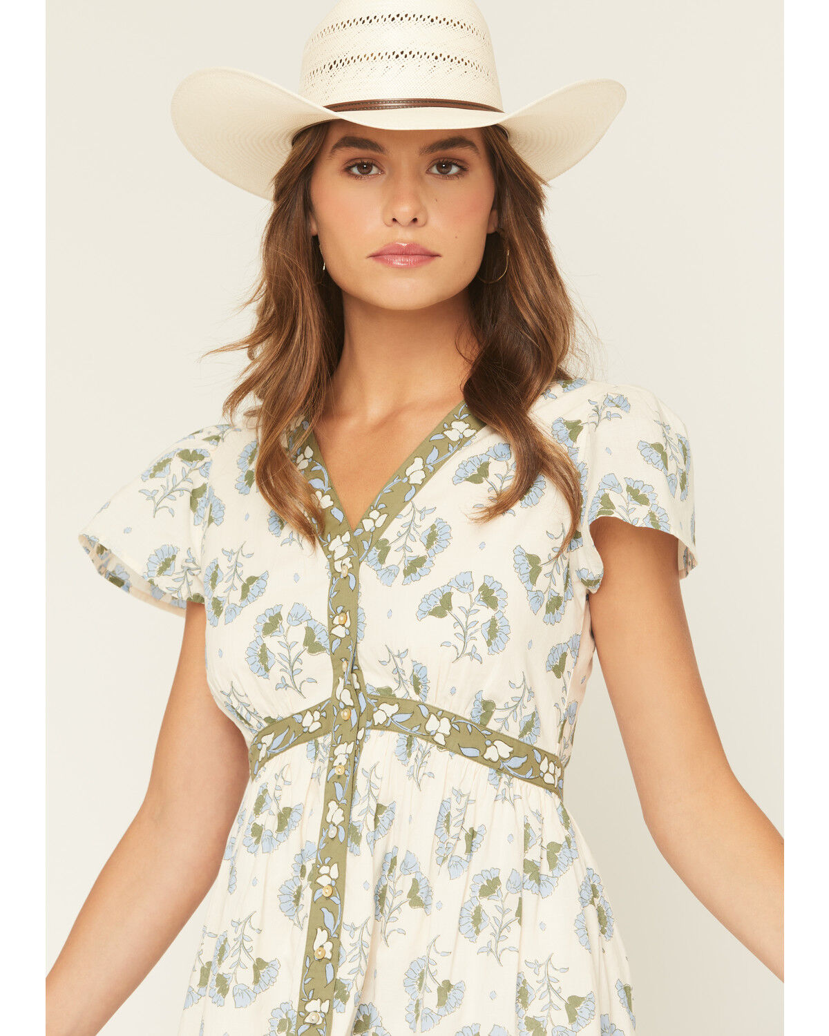 Image #2 - Bila Women's Monaco Floral Border Short Sleeve Mini Dress, Sage, hi-res