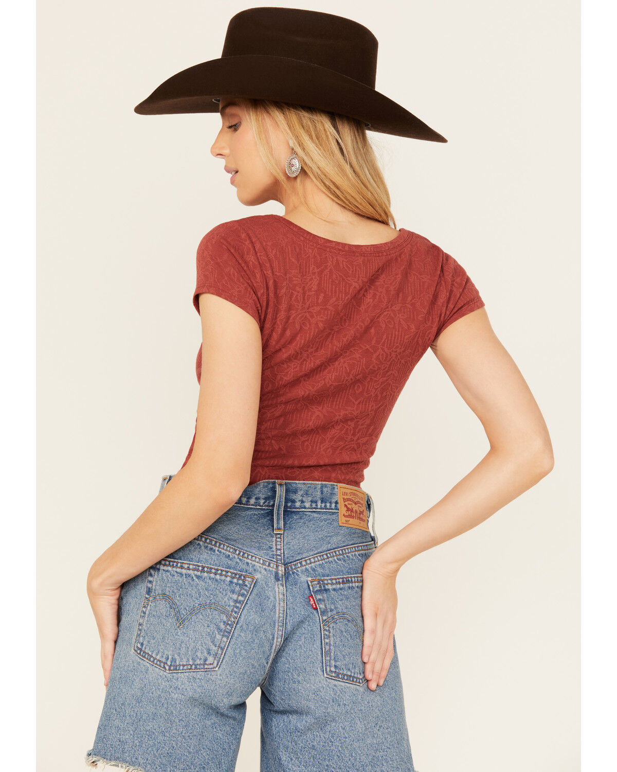 Image #4 - Shyanne Women's V Neck Short Sleeve Stretch Knit Top, Rust Copper, hi-res