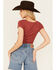Image #4 - Shyanne Women's V Neck Short Sleeve Stretch Knit Top, Rust Copper, hi-res