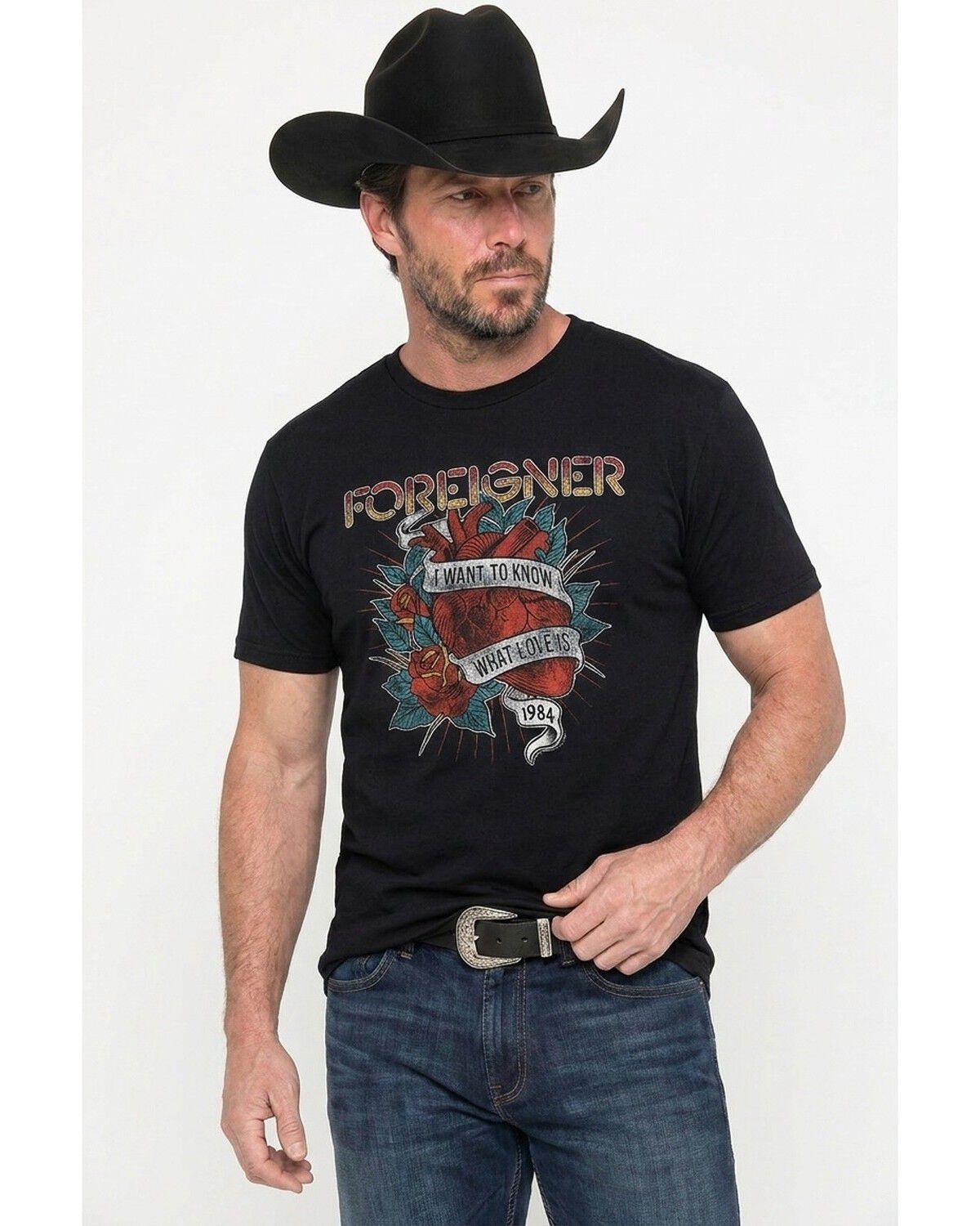 Image #1 - Americana Men's Foreigner What Love Is Short Sleeve Graphic T-Shirt, Black, hi-res