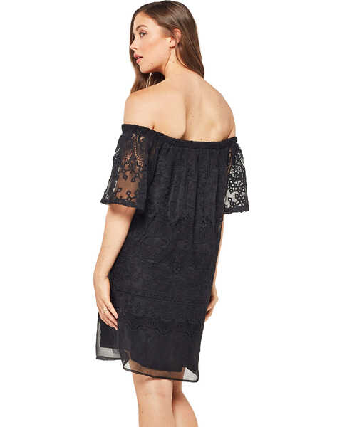 Glam Women's Crochet Embroidered Dress , Black, hi-res