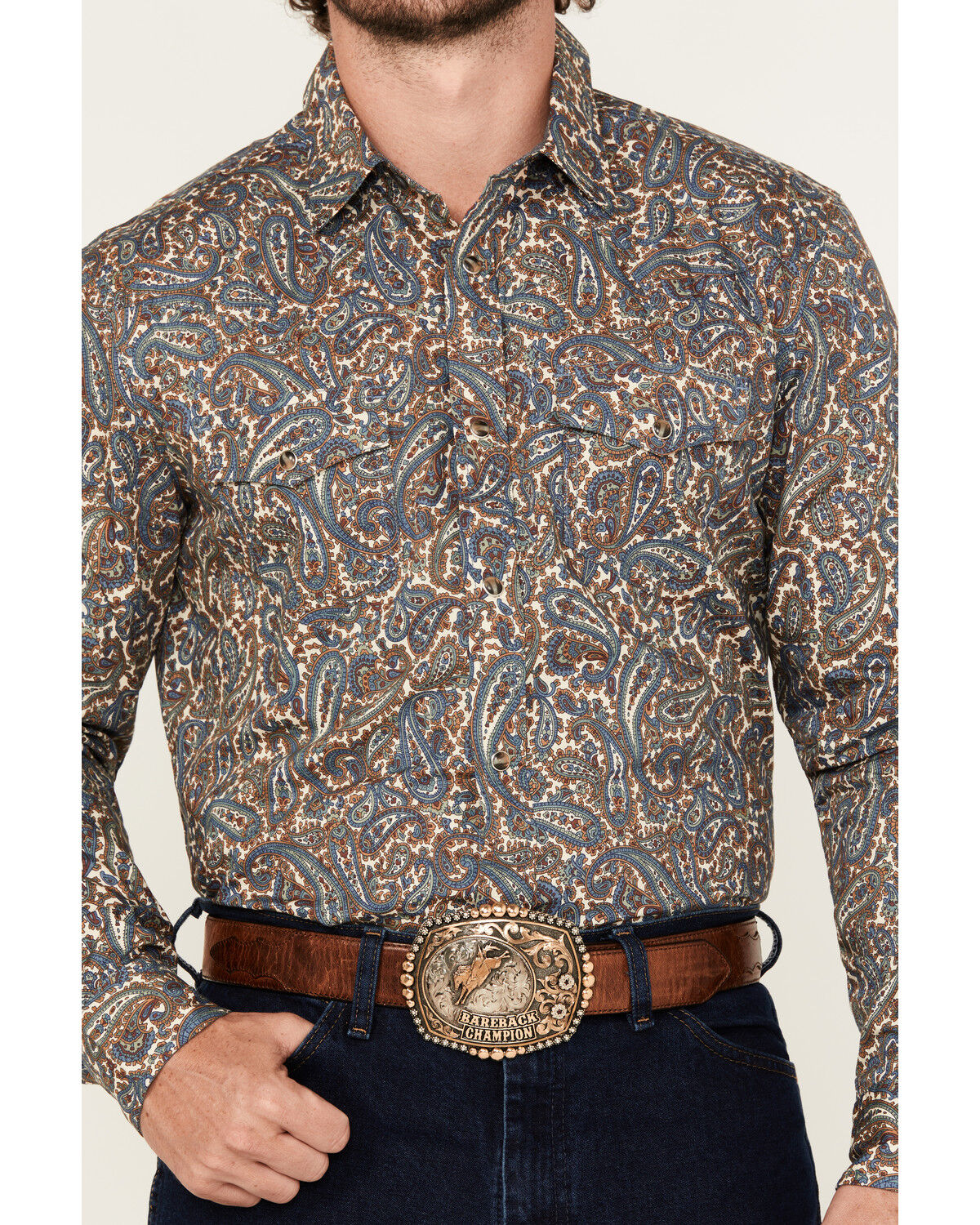 Image #3 - Cody James Men's Madera Paisley Print Long Sleeve Snap Western Shirt, Blue, hi-res