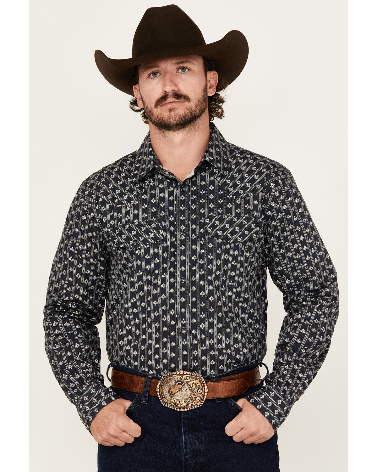 Image #1 - Gibson Trading Co Men's Icons Striped Long Sleeve Snap Western Shirt, Navy, hi-res