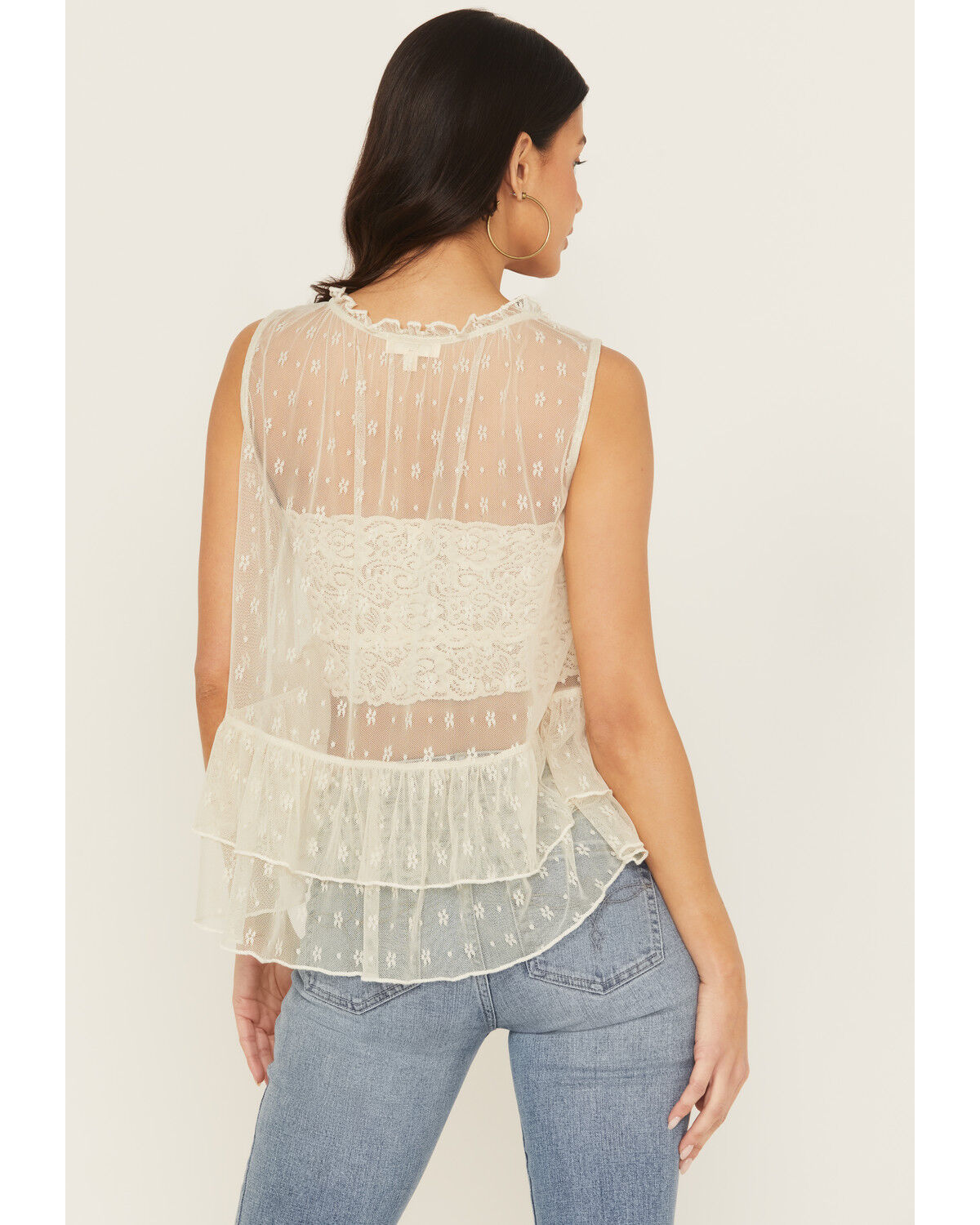 Image #4 - Originality Women's Lace Tie-Front Sleeveless Ruffle Top, Cream, hi-res