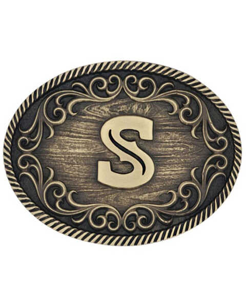 Montana Silversmiths Filigree Initial S Belt Buckle, Bronze, hi-res