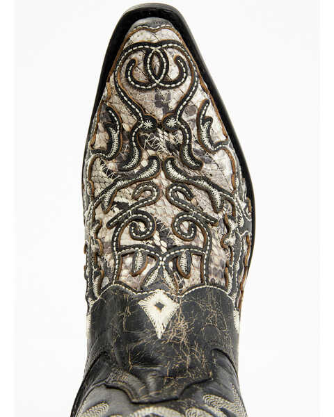 Image #6 - Corral Men's Exotic Python Skin Inlay Western Boots - Snip Toe, Black/white, hi-res