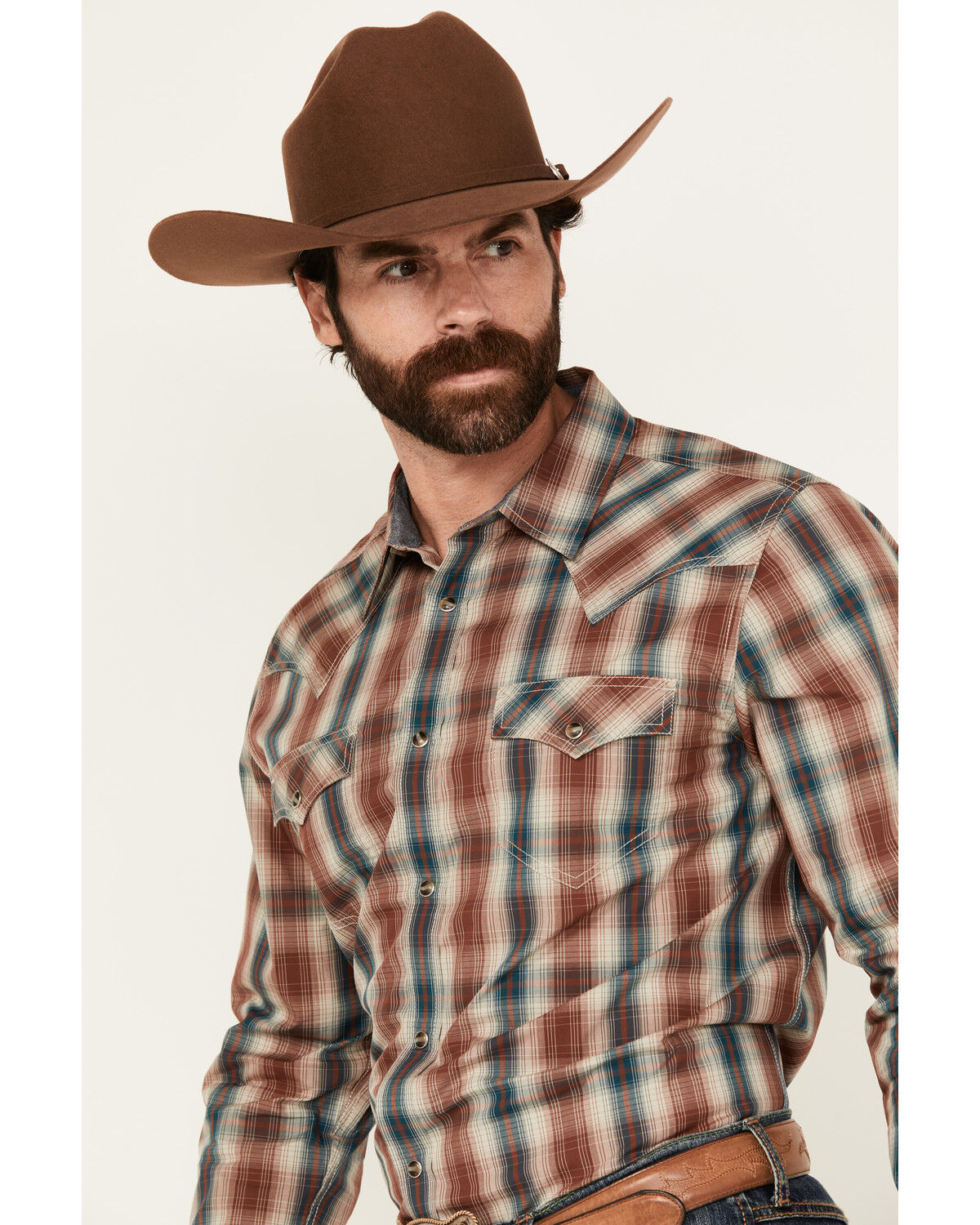 Image #2 - Cody James Men's Ricardo Plaid Print Long Sleeve Snap Western Shirt, Tan, hi-res