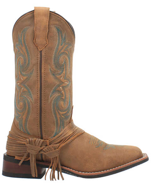 Image #2 - Laredo Women's Tan Turquoise Stitching Western Boots - Square Toe, Brown, hi-res