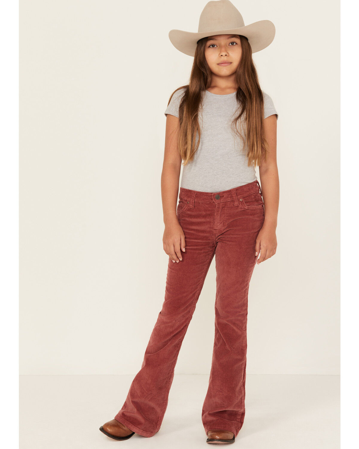 Image #1 - Wrangler Girls' Corduroy Stretch Flare Jeans, Rust Copper, hi-res