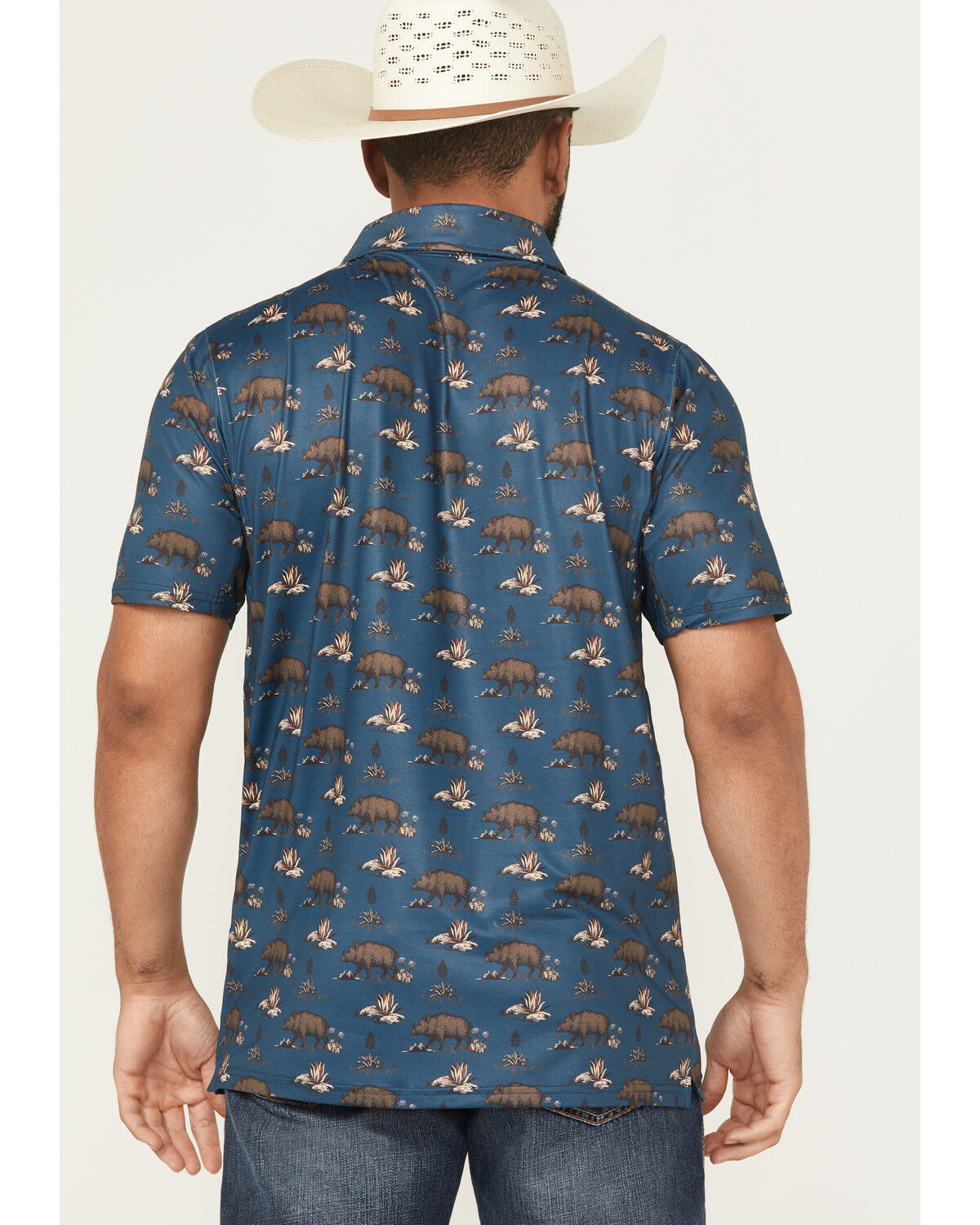 Image #4 - Hooey Men's The Weekender Printed Short Sleeve Button-Down Performance Polo, Blue, hi-res