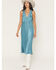 Image #1 - Shyanne Women's Satin Lace Trim Sleeveless Button-Down Midi Dress, Turquoise, hi-res