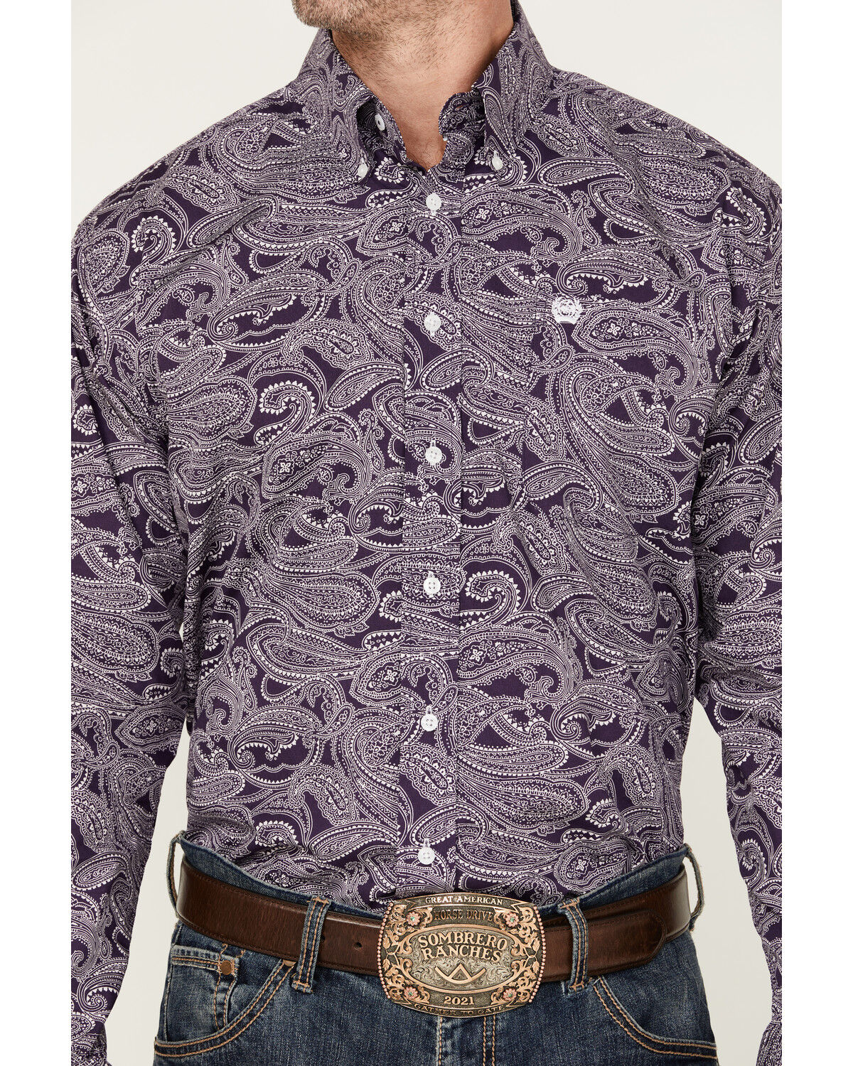 Image #3 - Cinch Men's Paisley Print Long Sleeve Button-Down Western Shirt - Big, Purple, hi-res