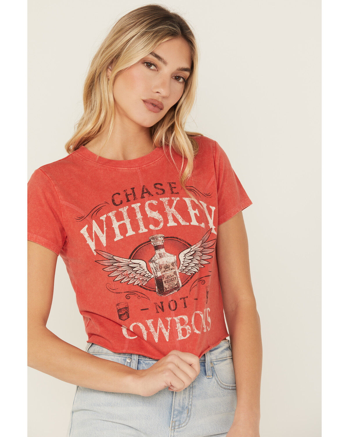 Image #2 - Shyanne Women's Chase Whiskey Not Cowboys Short Sleeve Cropped Graphic Tee, Red, hi-res