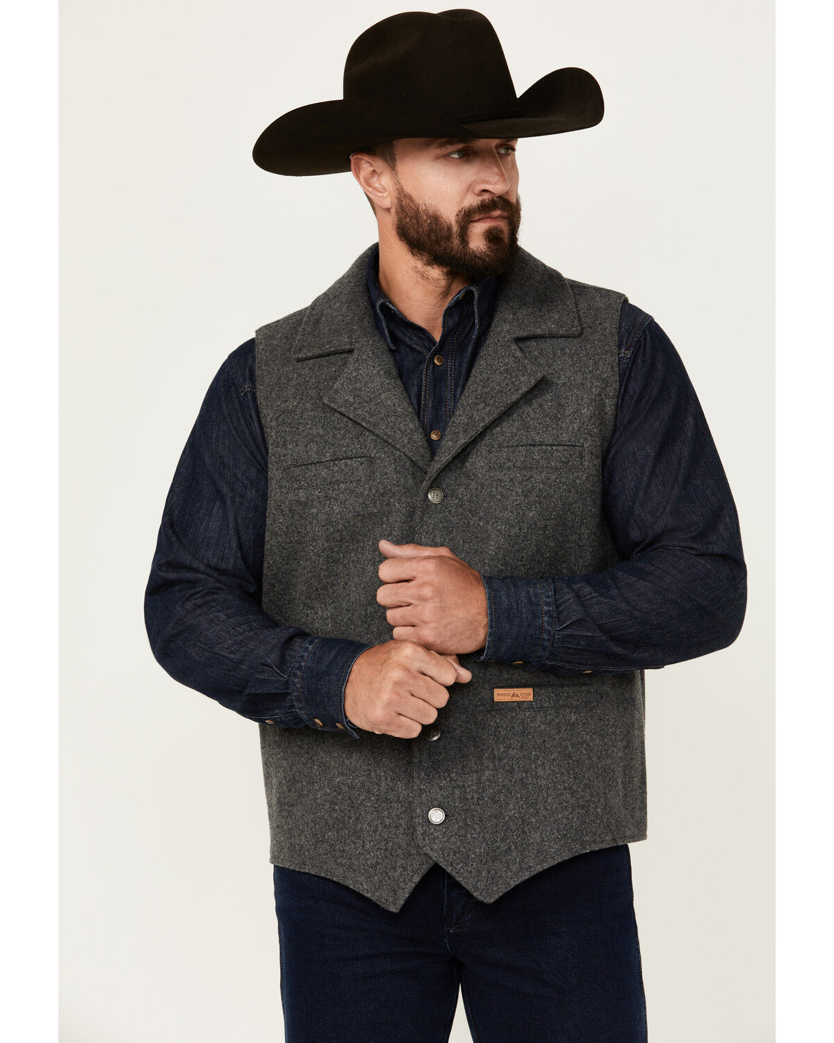 Image #1 - Powder River Outfitters Men's Heathered Wool Vest, Charcoal, hi-res