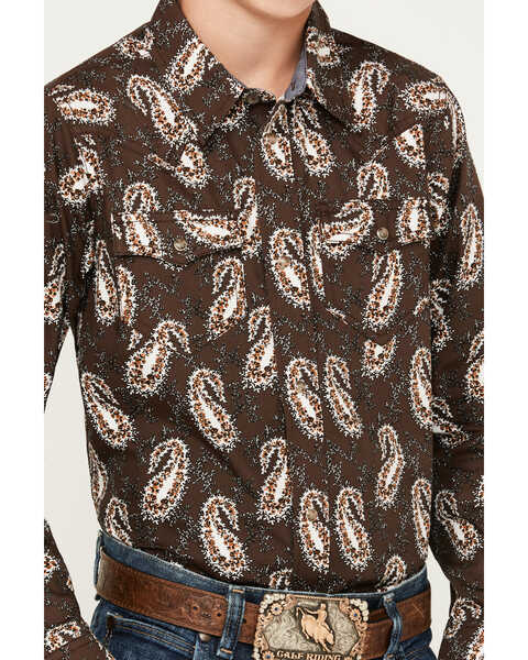 Image #3 - Cody James Boys' Flea Market Paisley Print Long Sleeve Snap Western Shirt , Brown, hi-res