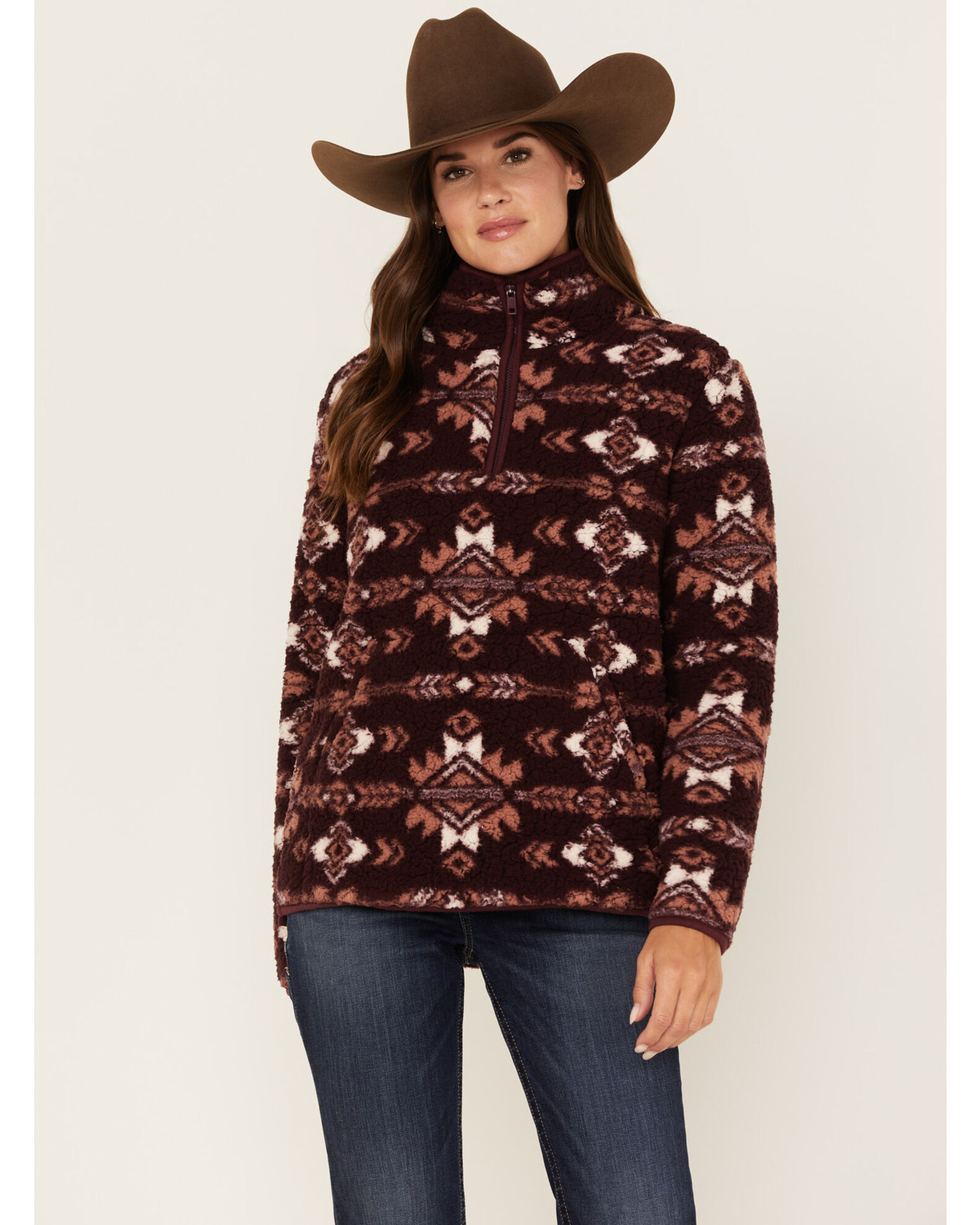 Wrangler Retro Women's Southwestern Print Fleece Quarter Zip Sweater -  Country Outfitter