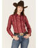 Image #1 - Wrangler Women's Floral Stripe Print Long Sleeve Snap Western Shirt, Red, hi-res