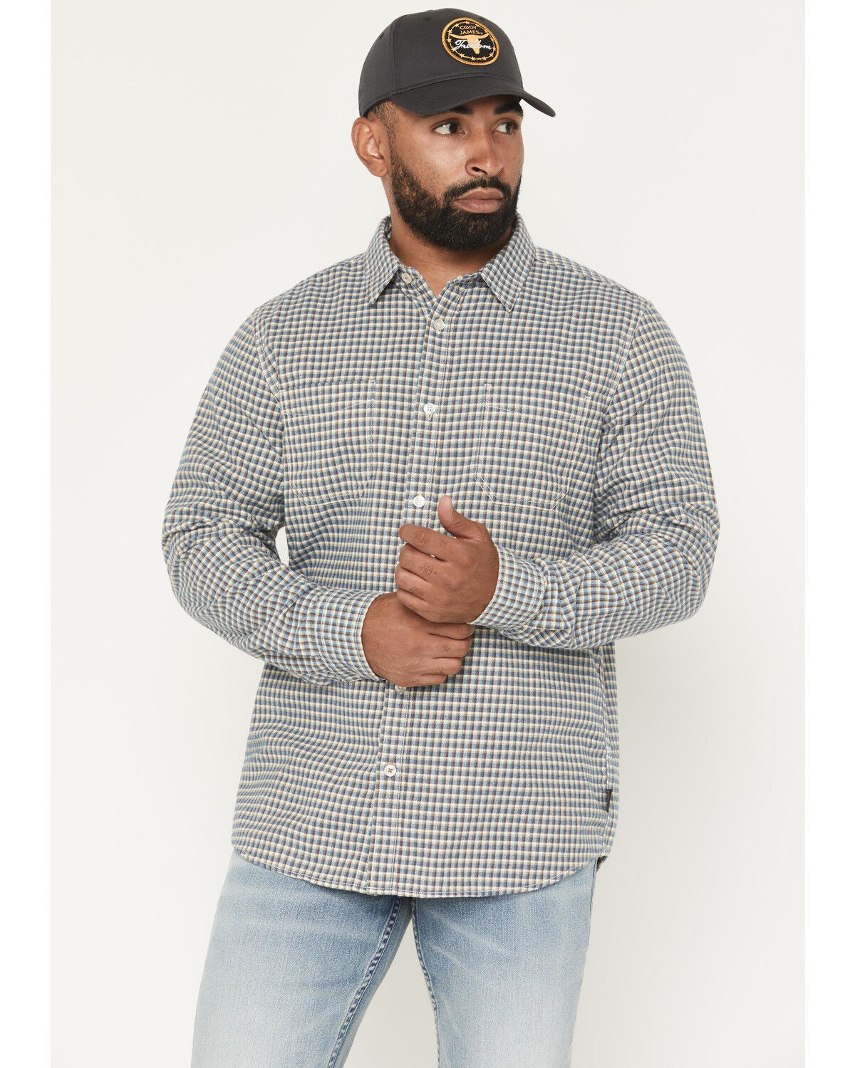 Brothers and Sons Men's Turnpike Plaid Print Long Sleeve Button-Down Flannel Shirt, Cream, hi-res