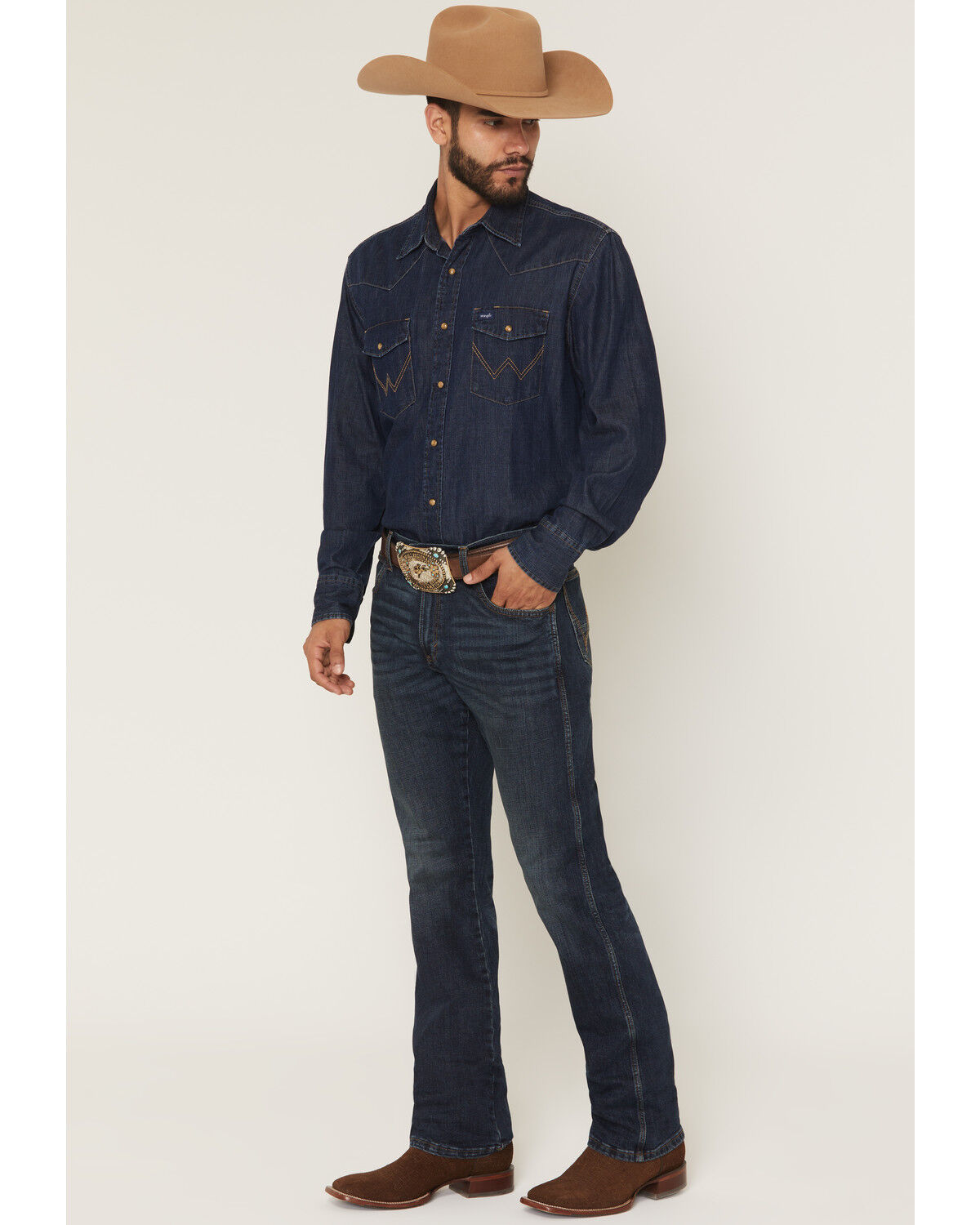 Image #1 - Wrangler Retro Men's 77MWZ Dark Wash Slim Bootcut Stretch Denim Jeans, Dark Wash, hi-res