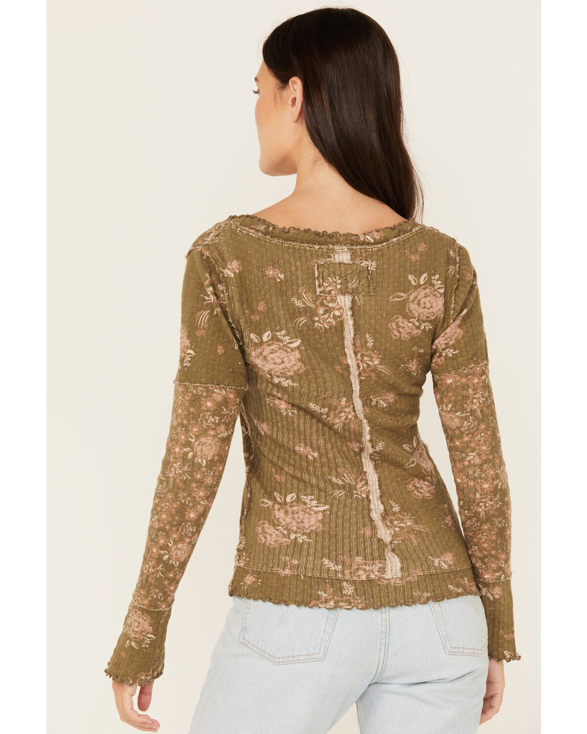 Image #4 - Free People Women's Clover Printed Thermal Long Sleeve Shirt, Green, hi-res