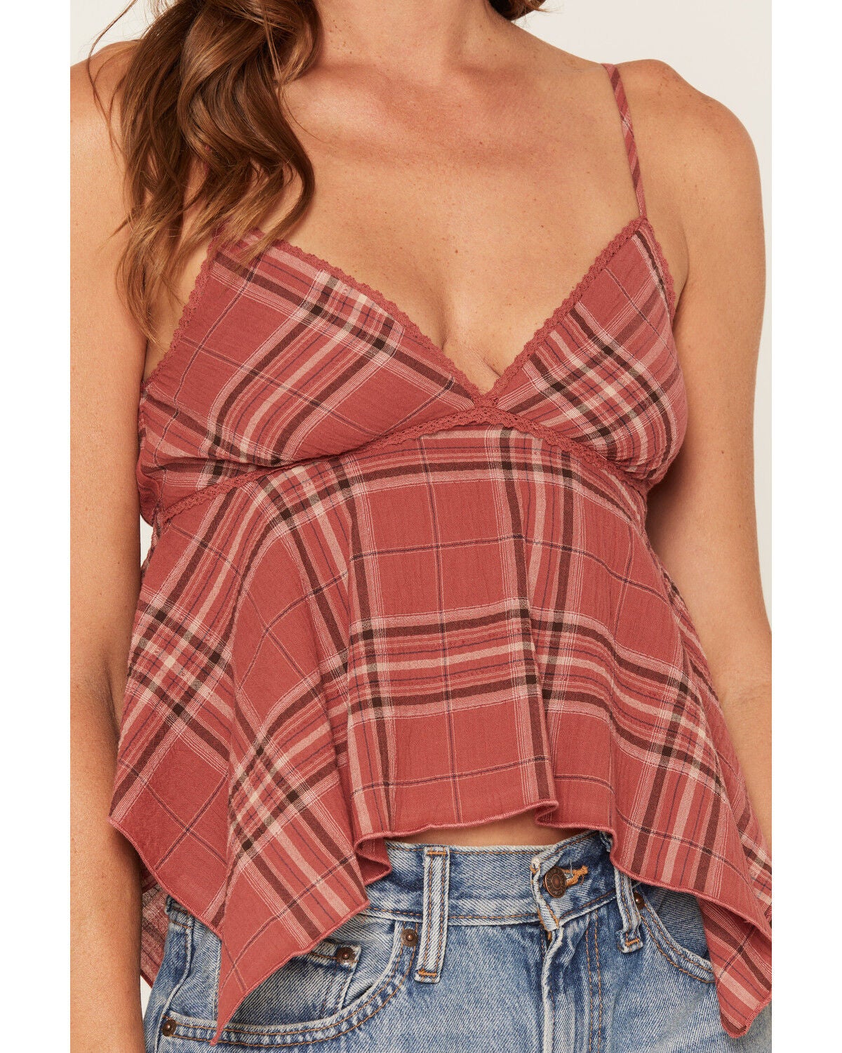 Image #3 - Cleo + Wolf Women's Plaid Print Hanky Hem Sleeveless Cami, Rose, hi-res
