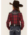 Image #3 - Roper Girls' Fancy Applique Plaid Long Sleeve Snap Western Shirt, Red, hi-res