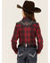 Image #3 - Roper Girls' Fancy Applique Plaid Long Sleeve Snap Western Shirt , Red, hi-res