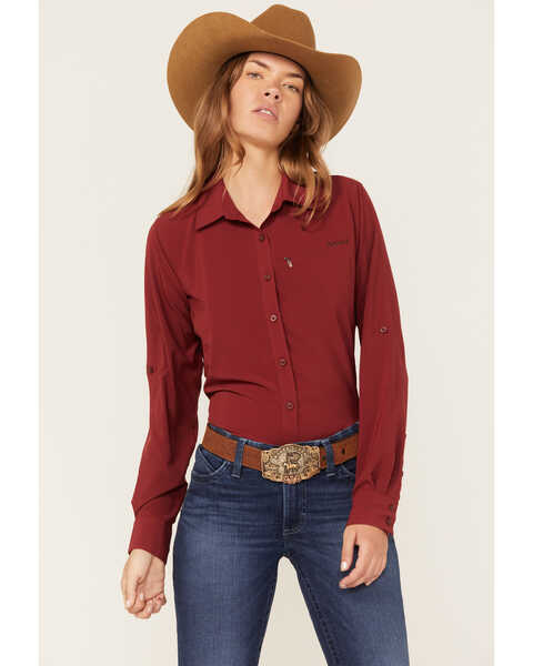 Ariat Women's VentTEK Stretch Long Sleeve Button Down Western Shirt, Wine, hi-res