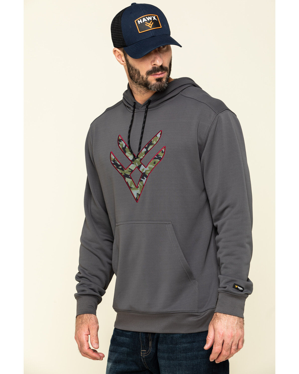 Image #3 - Hawx Men's Gray Tech Logo Hooded Work Sweatshirt - Tall, Dark Grey, hi-res