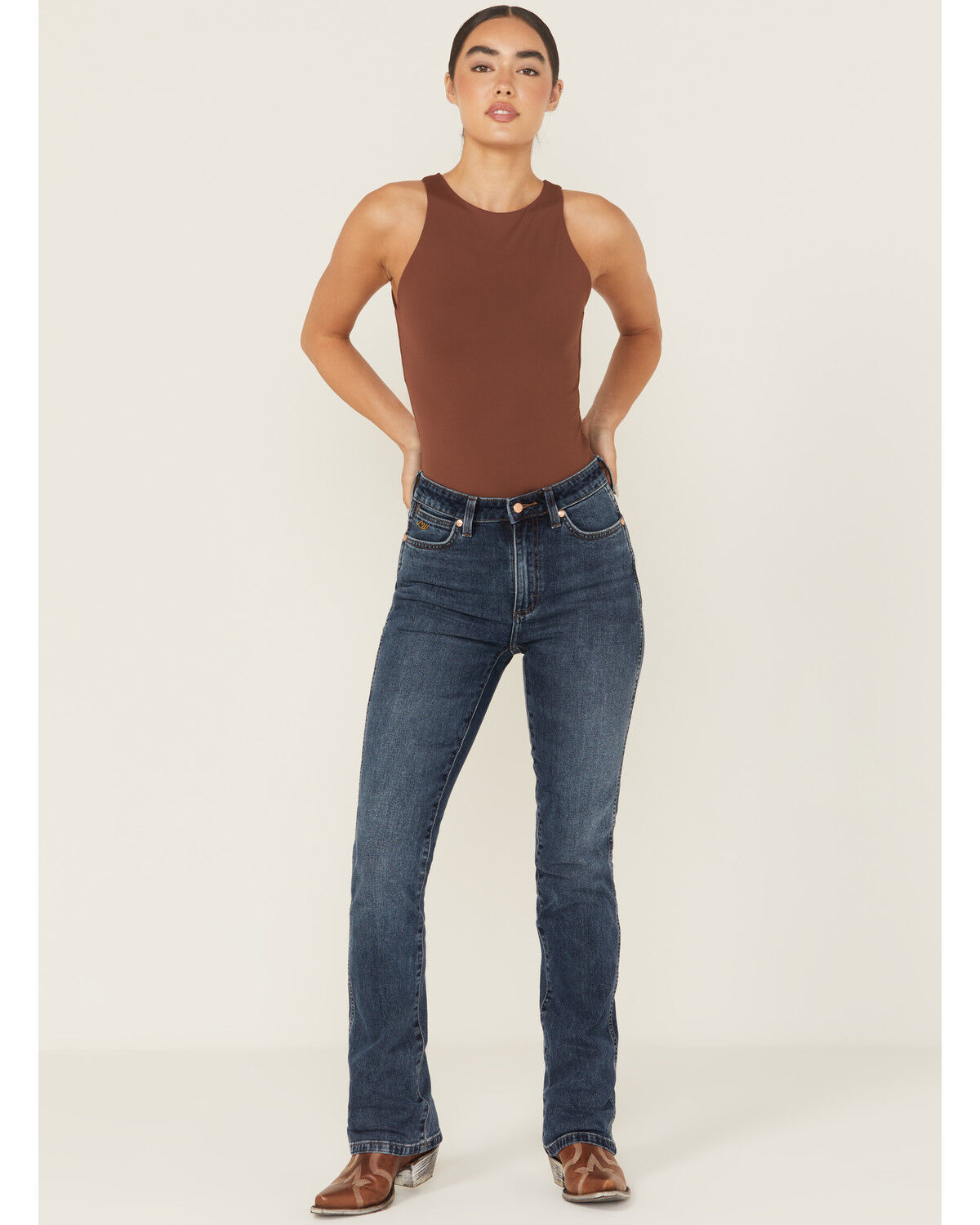 Image #4 - Wrangler X Lainey Wilson Women's Baskin Dark Wash High Rise Boot Hugger Bootcut Stretch Denim Jeans, Dark Wash, hi-res