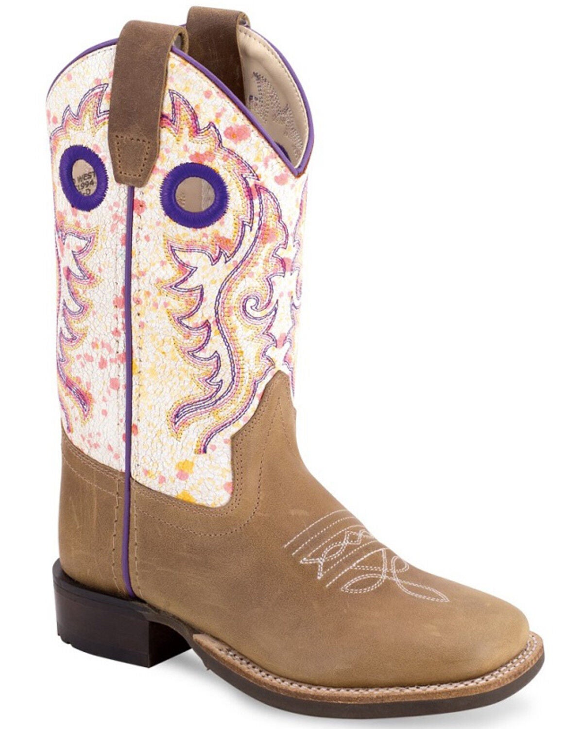 Old West Little Girls' Western Boots - Broad Square Toe, White, hi-res