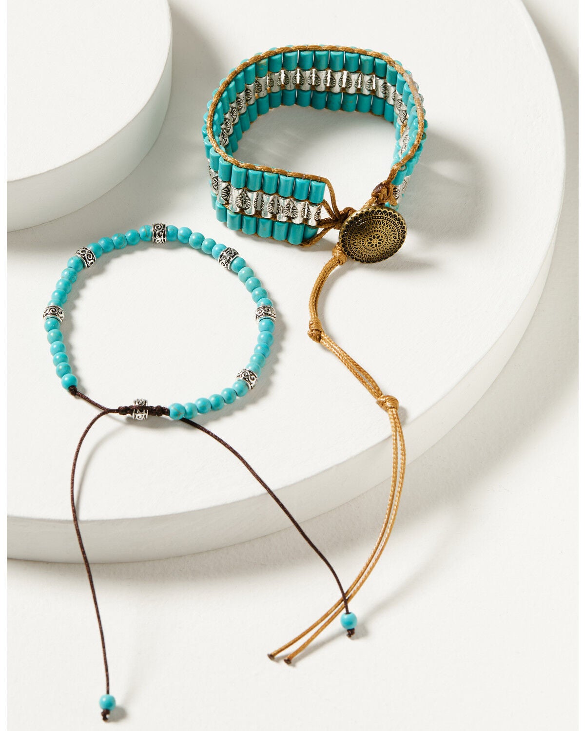 Image #1 - Shyanne Women's Beaded Pull Tie Bracelet Set - 2 Piece, Turquoise, hi-res