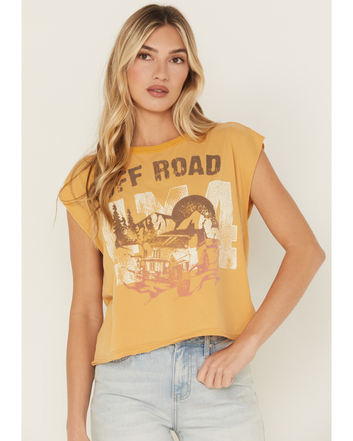 Image #1 - Cleo + Wolf Women's Drop Shoulder Graphic Tank Top, Yellow, hi-res