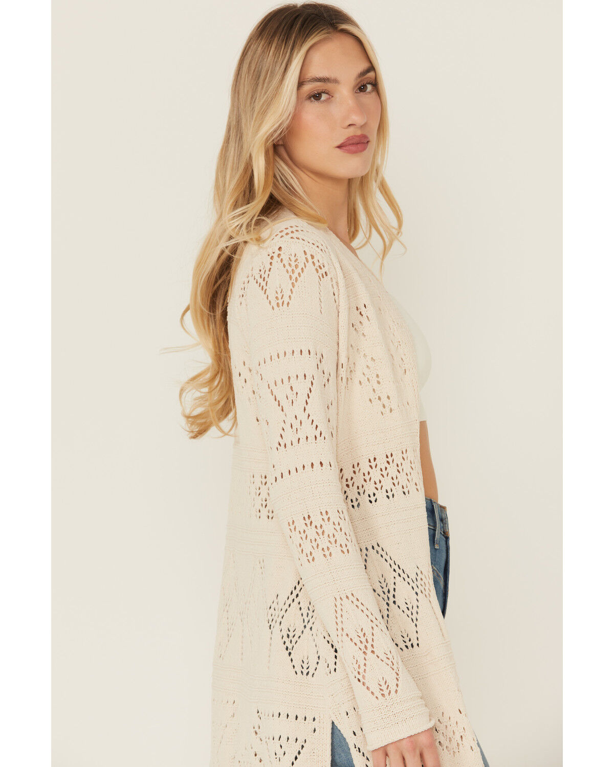 Image #2 - Shyanne Women's Open Weave Chenille Duster Cardigan, Natural, hi-res