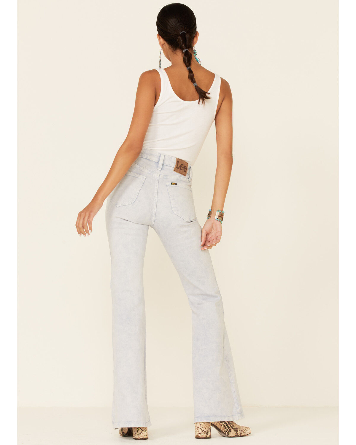 Image #4 - Lee Women's Acid Wash High Rise Flare Jeans, White, hi-res
