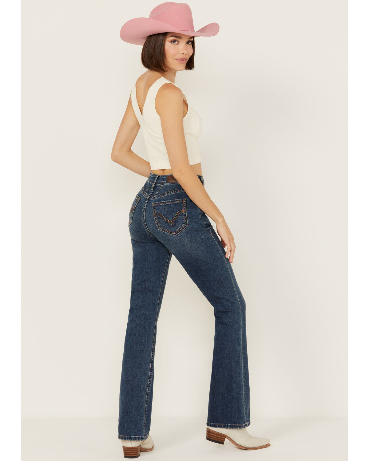 Image #1 - Rock & Roll Denim Women's Medium Wash High Rise Yoke Detail Bootcut Denim Jeans, Medium Wash, hi-res
