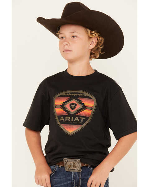Ariat Boys' Boot Barn Exclusive Geo Logo Short Sleeve Graphic T-Shirt , Black, hi-res