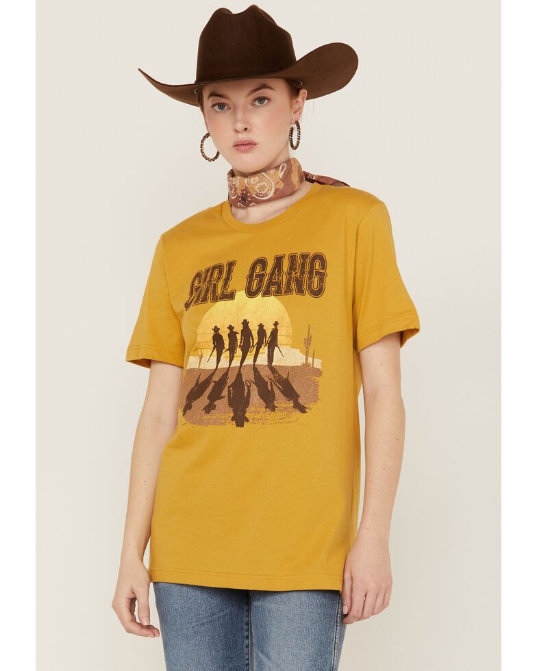 Goodie Two Sleeves Women's Gold Girl Gang Sunset Mustard  Tee, Mustard, hi-res